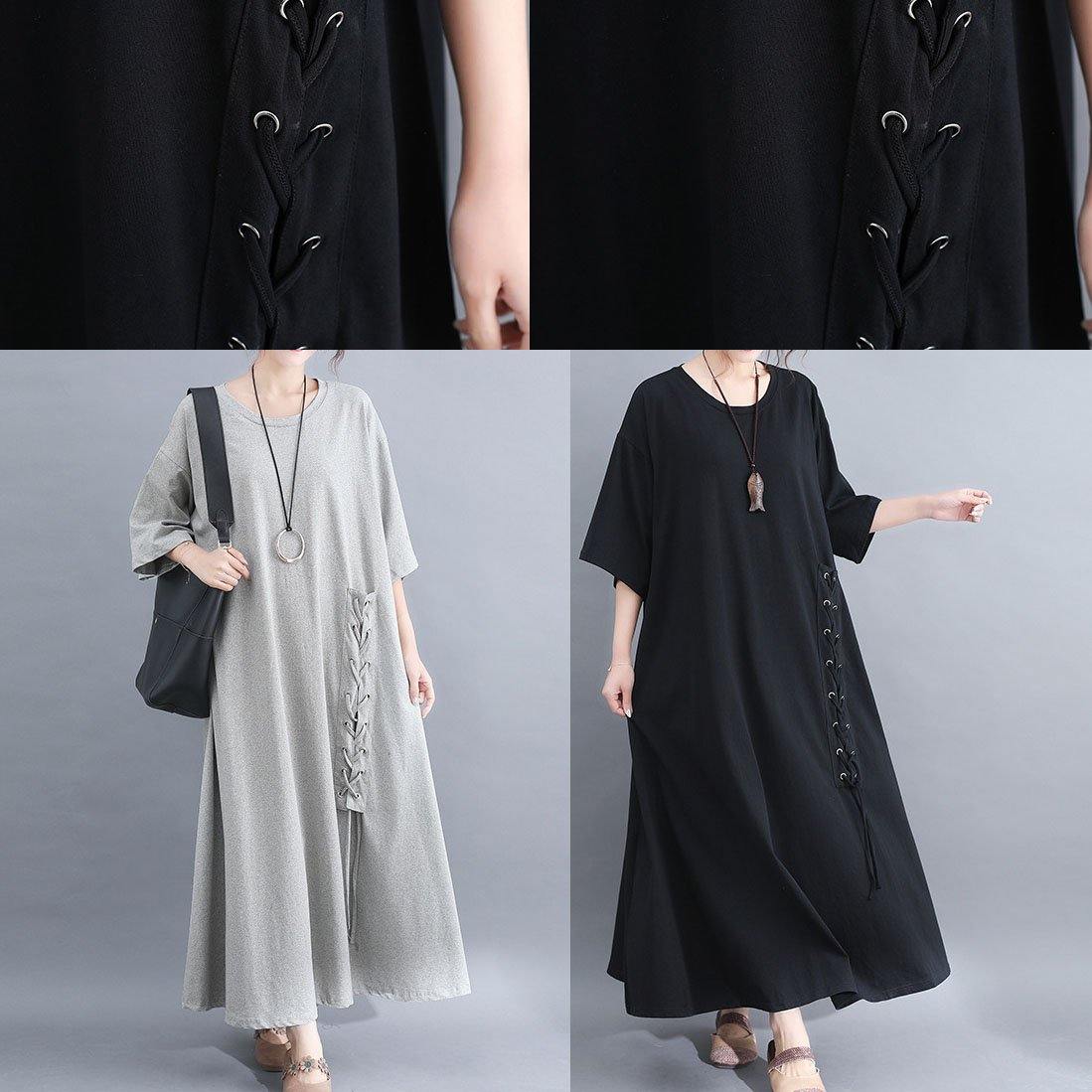 Style O Neck Cotton Clothes Outfits Gray Half Sleeve Dresses Summer
