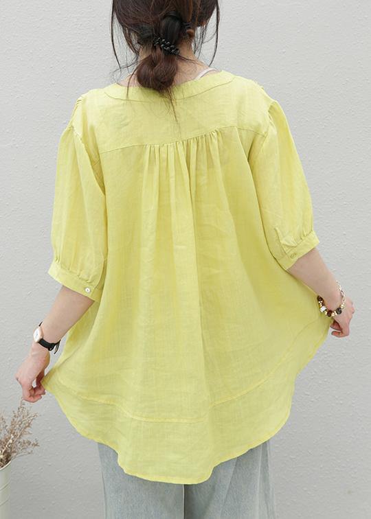 Style Orange Linen Top O Neck Short Sleeve Midi Shirts