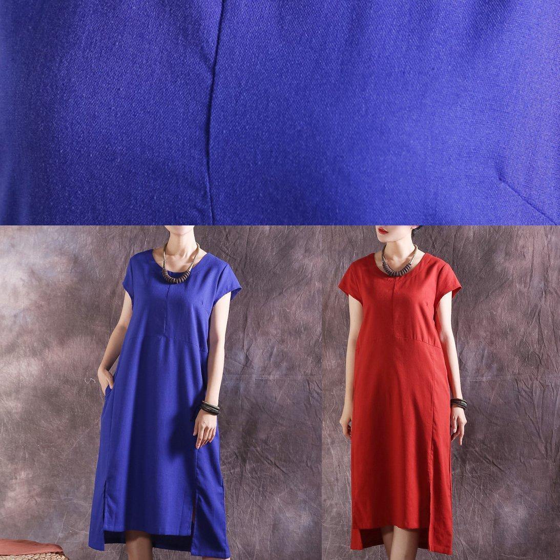 Style Short Sleeve Cotton Tunics Catwalk Red O Neck Dress Summer