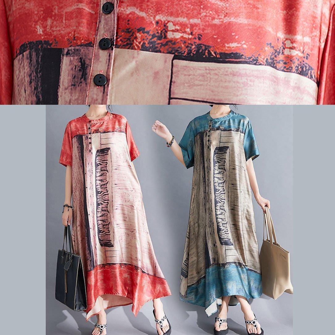 Style Stand Collar Chiffon Clothes Catwalk Red Prints Art Dresses Summer