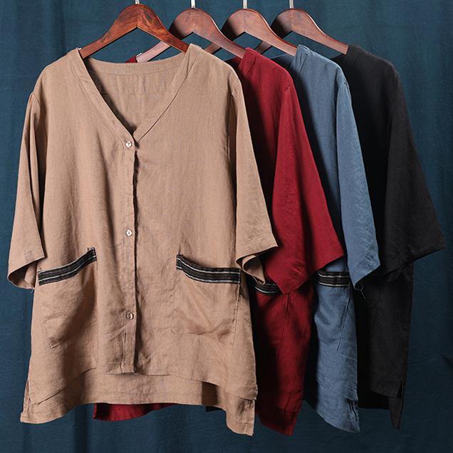 Style V Neck Pockets Shirts Work Khaki Coat