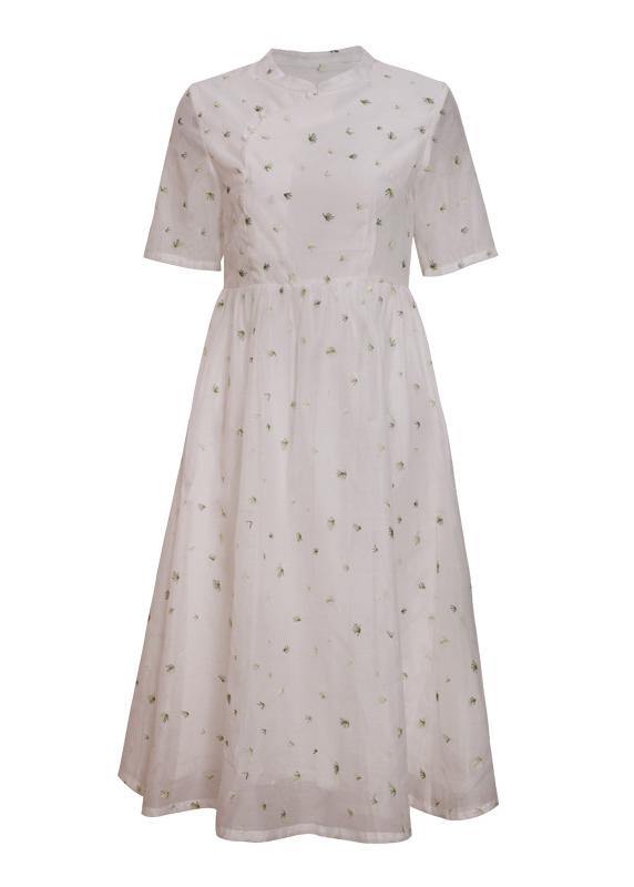 Style White Clothes Stand Collar Cinched Oversized Dress