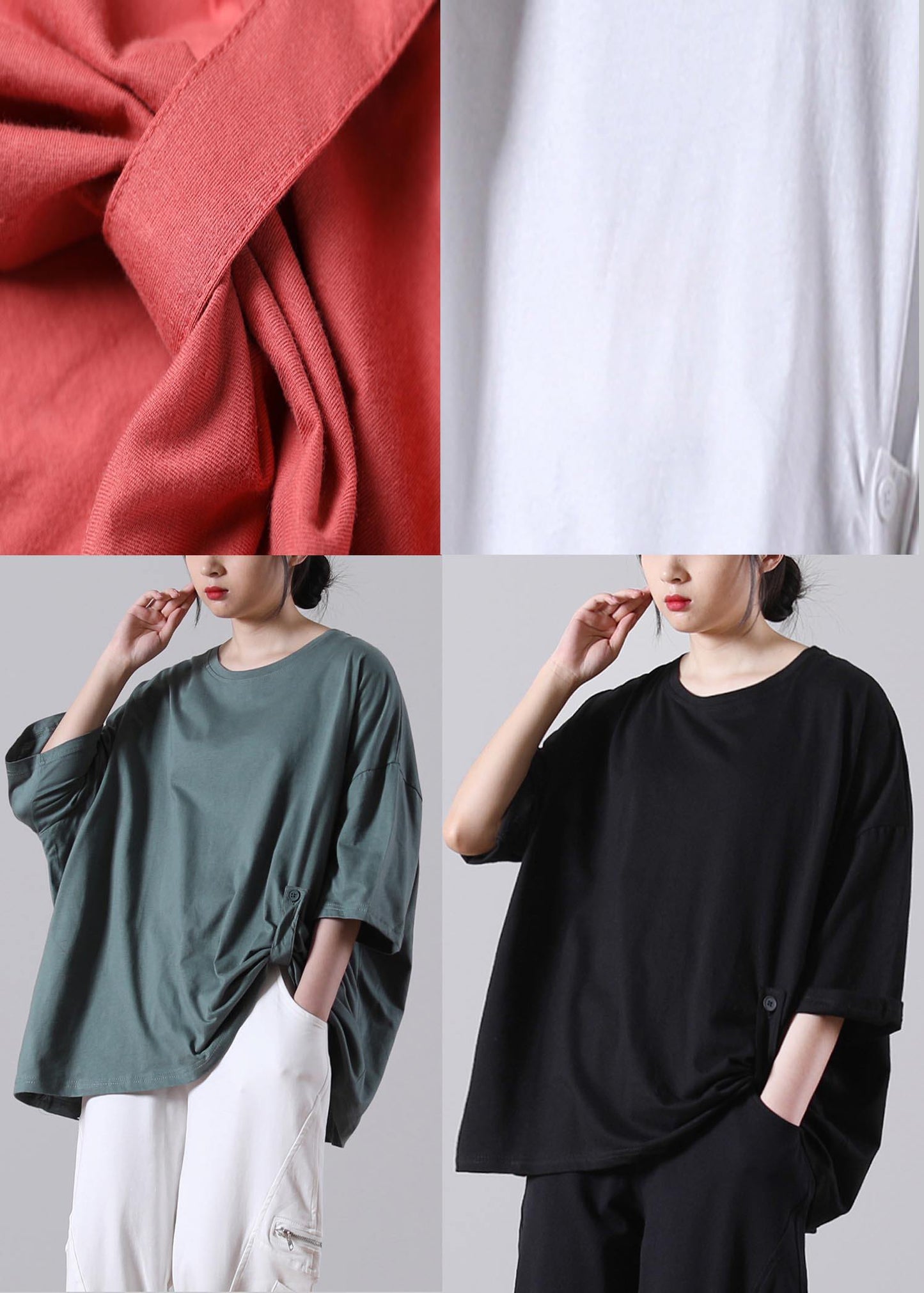 Stylish Black O-neck Cotton Top Summer