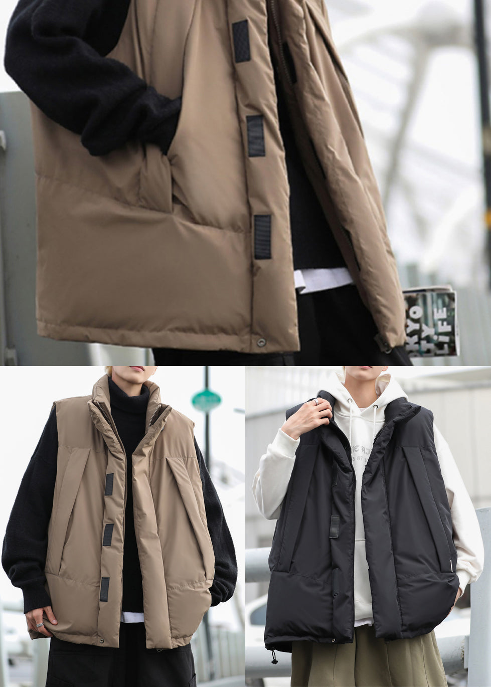 Stylish Black Oversized Drawstring Fine Cotton Filled Puffer Vests Winter