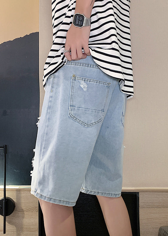 Stylish Blue Hole High Waist Denim Shorts Summer