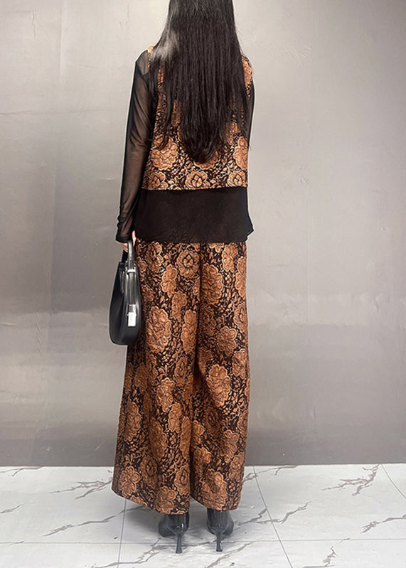 Stylish Gold Tulle Patchwork Coats and Wide Leg Pants Two Piece Set Spring