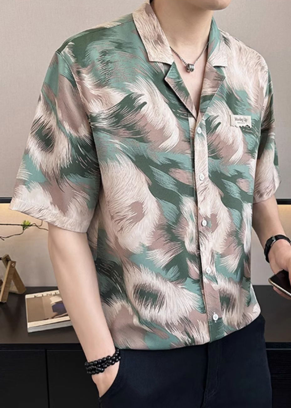 Stylish Green Print Button Cotton Shirts Summer