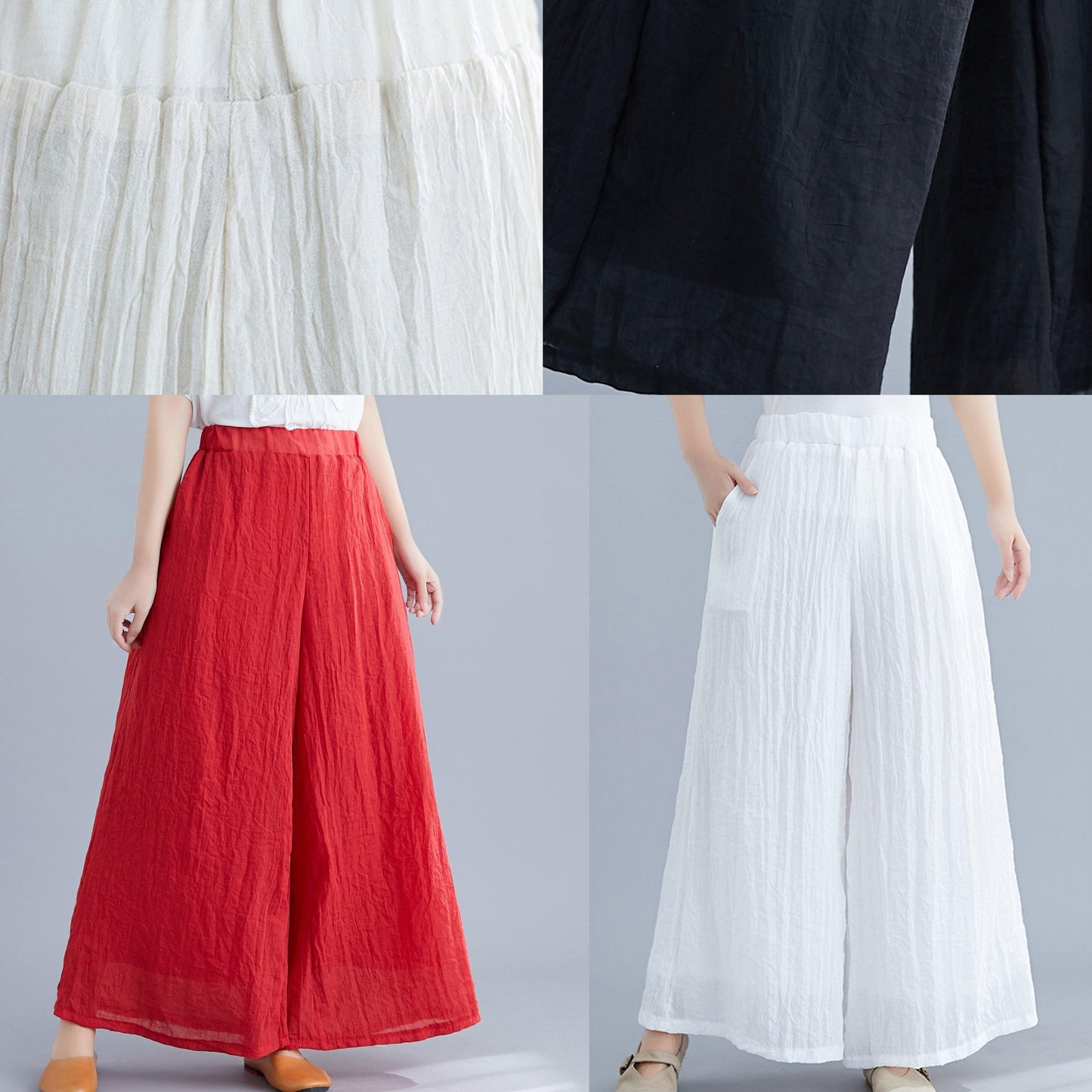 Summer New Cotton and Linen White Wide Leg Pants Loose Yoga Chinese Trousers