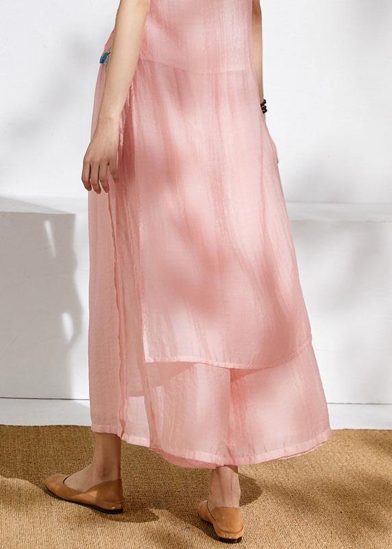 Summer Elastic Waist Pink Temperament Wide-leg Pants
