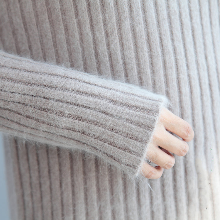 Thick Warm Woolen High Neck Sweater Loose Fit Long Sleeve Knitted Sweaters