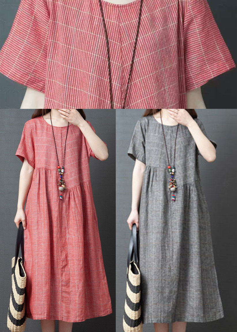 Red O-neck Cinched Dresses Short Sleeve