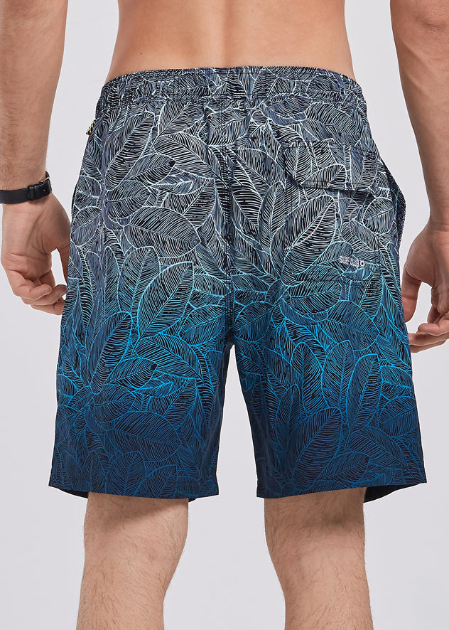 Unique Black Gradient Color Print Drawstring Cotton Shorts Summer