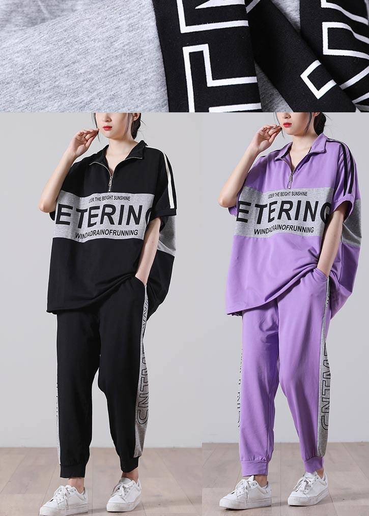 Unique Black Patchwork Cotton Summer Two Piece Set Women Clothing