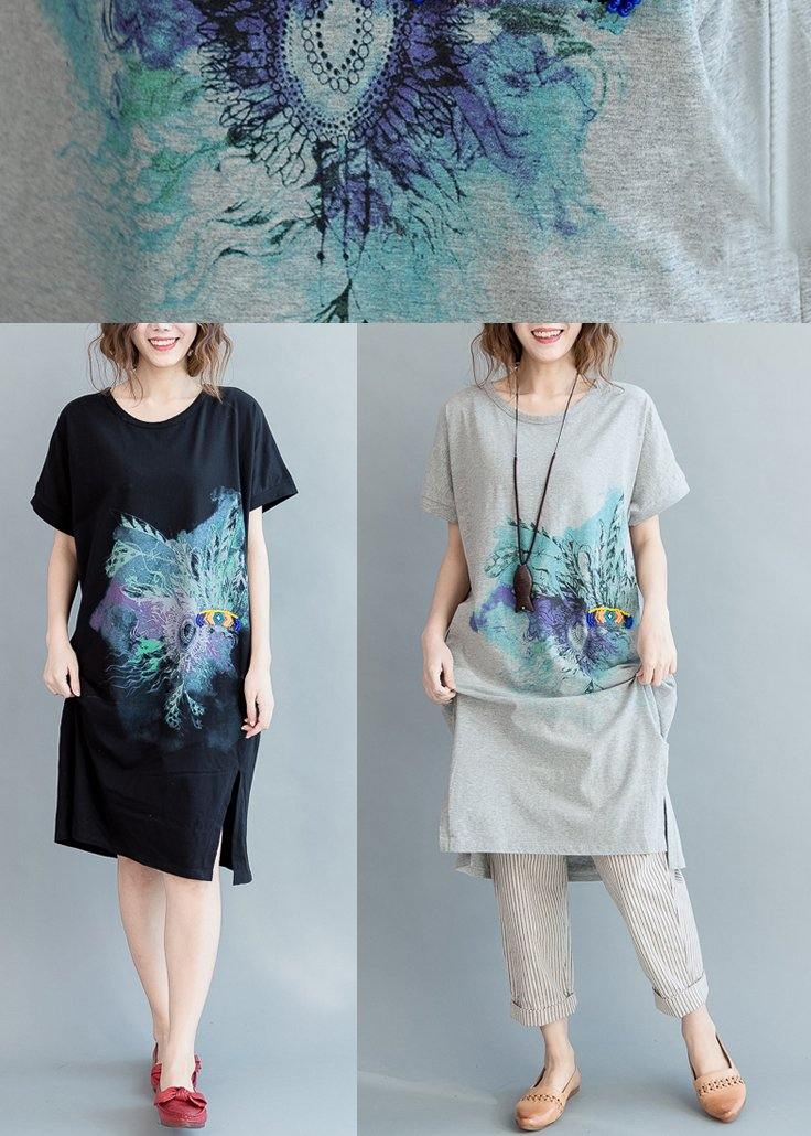 Unique Black Print Cotton Low High Design Summer Maxi Dress