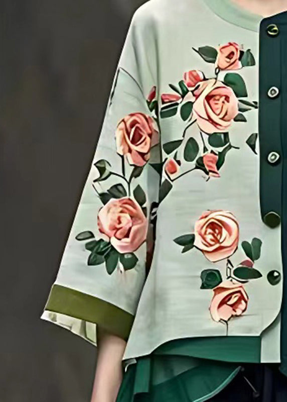 Unique Blackish Green O-neck Button Coats Bracelet Sleeve