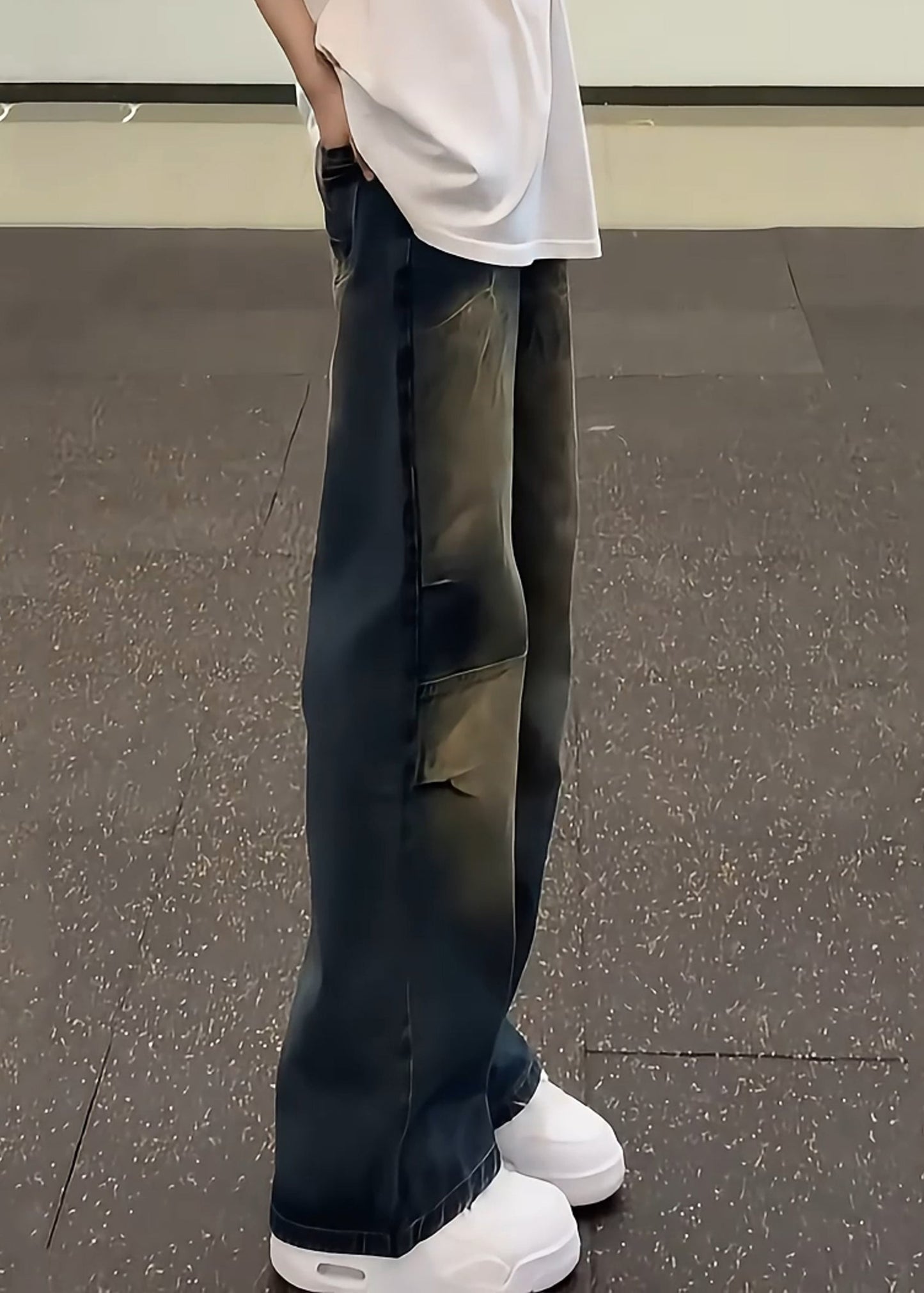 Unique Blue Gradient Pockets Denim Pants Fall