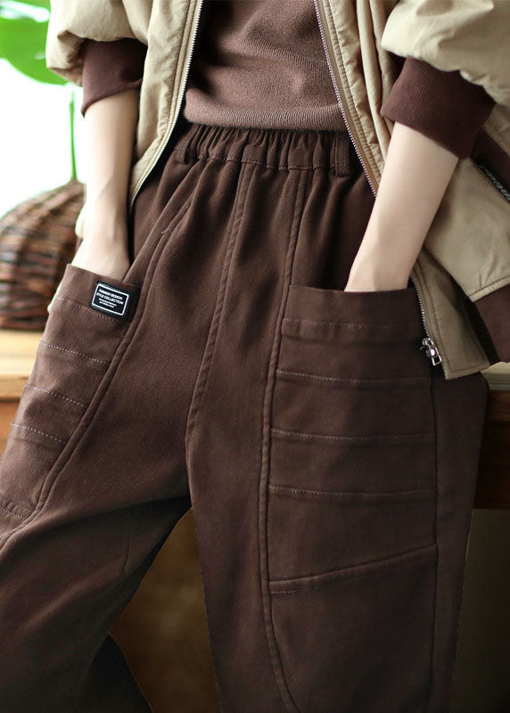 Unique Chocolate Pockets Cotton Harem Pants Winter