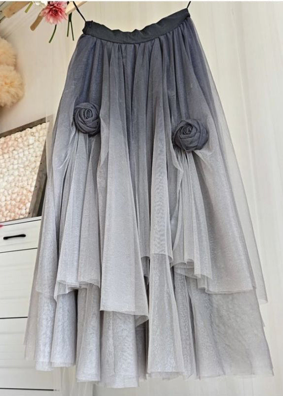 Unique Grey Gradient Color Stereoscopic Tulle Skirts Spring
