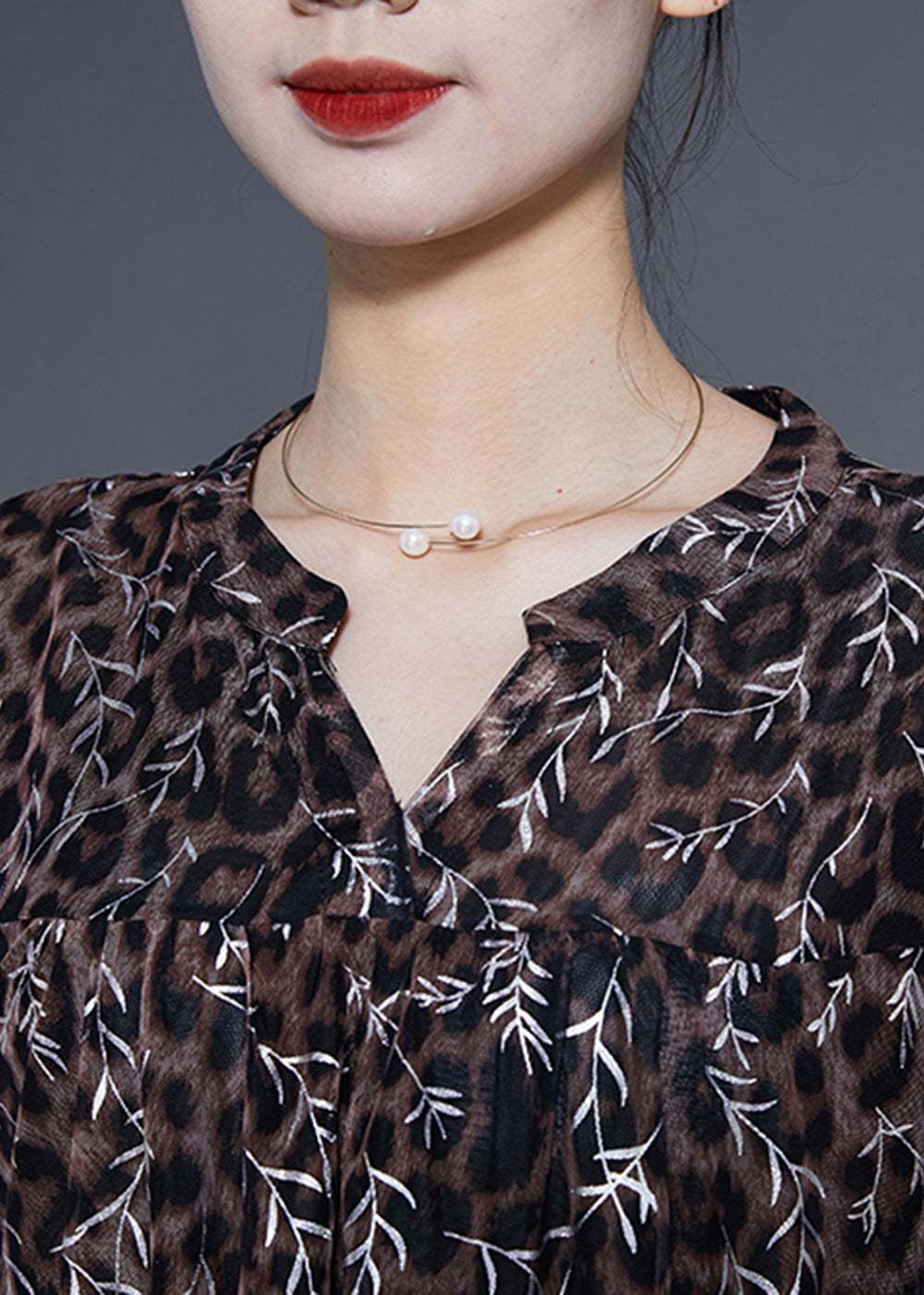 Unique Leopard Print Hollow Out Chiffon a Line Dress Summer