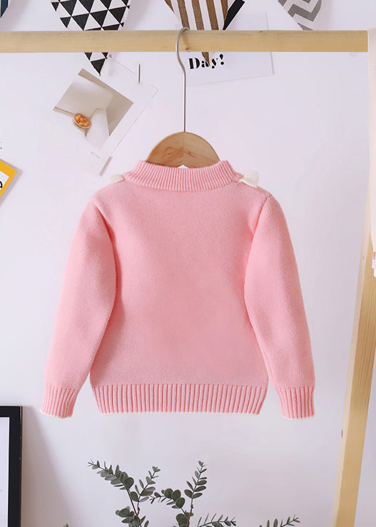 Unique Pink Ruffled the Sunflowers Thick Cotton Knit Kids Sweaters Fall