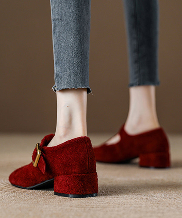Unique Splicing Chunky Loafers for Red Suede