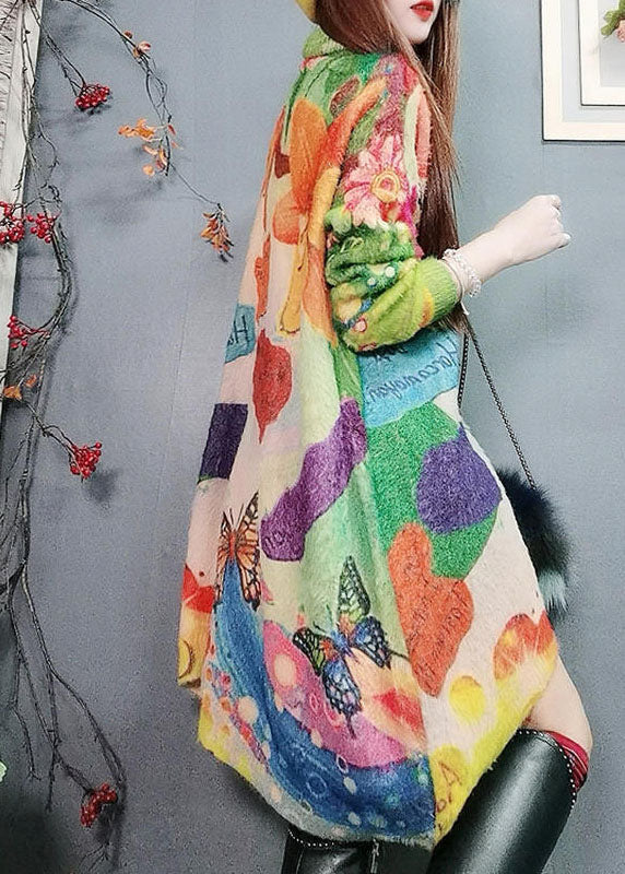 Unique Asymmetrical Design Print Knit Dress Sweater Winter