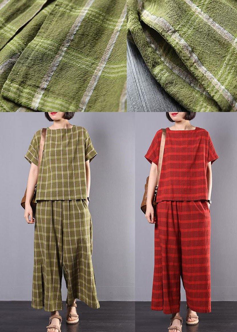 Unique Cotton Clothes for Yellow Plaid Design Split Two Piece Suit