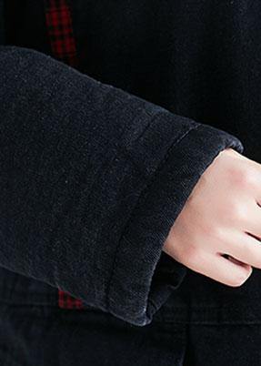 Unique Denim Black Fine Coats Inspiration Hooded Patchwork Spring Outwears