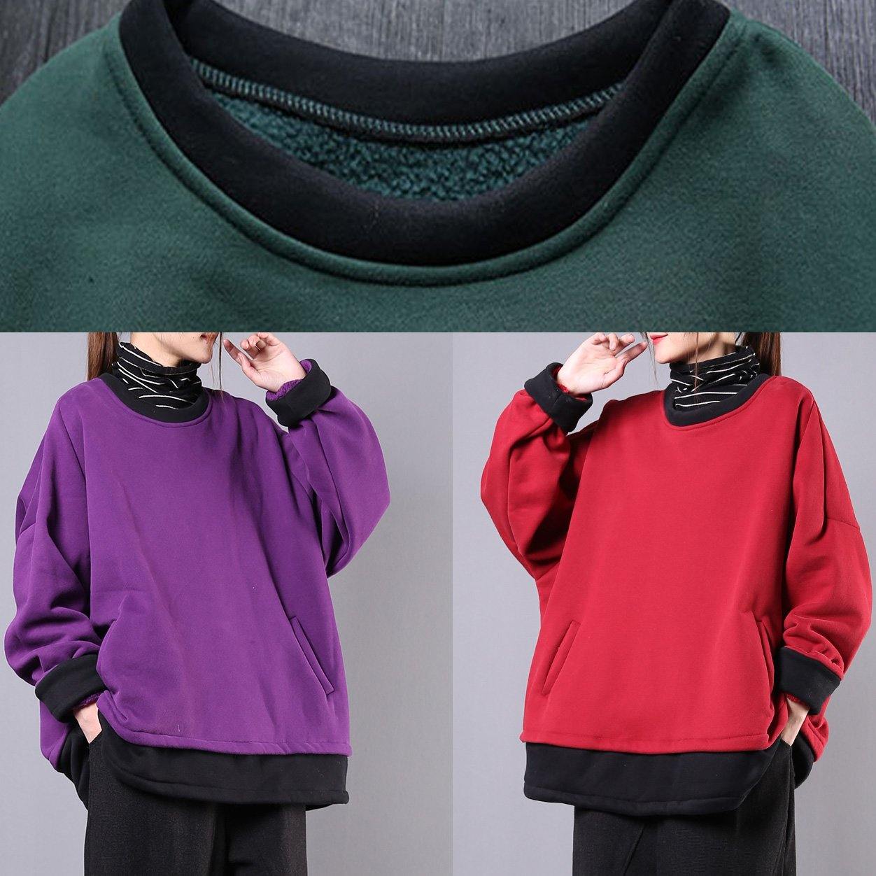 Unique dull green cotton clothes For Women o neck pockets tunic top