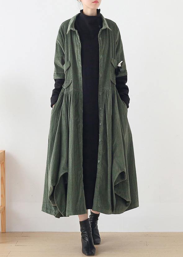 Unique Green Trench Coat Tunic Tops False Two Pieces Spring Coats