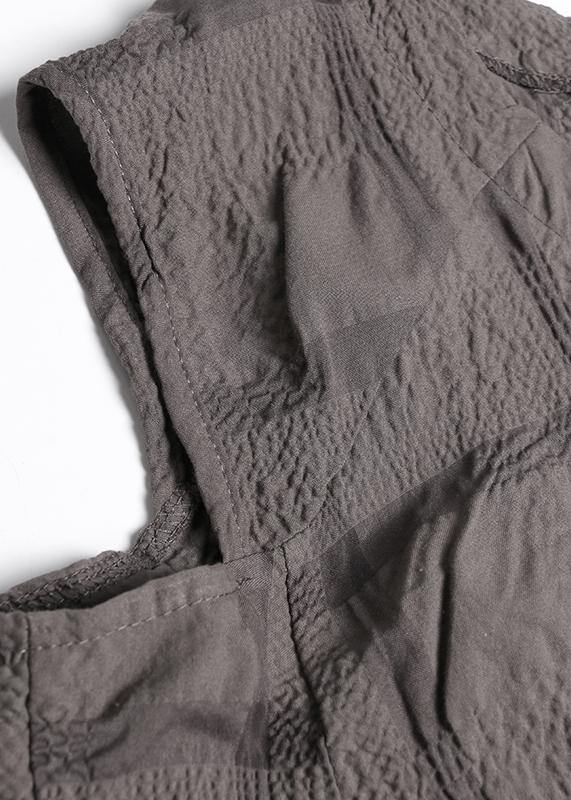 Unique O Neck Cinched Cotton Summer Clothes Work Outfits Gray Dresses