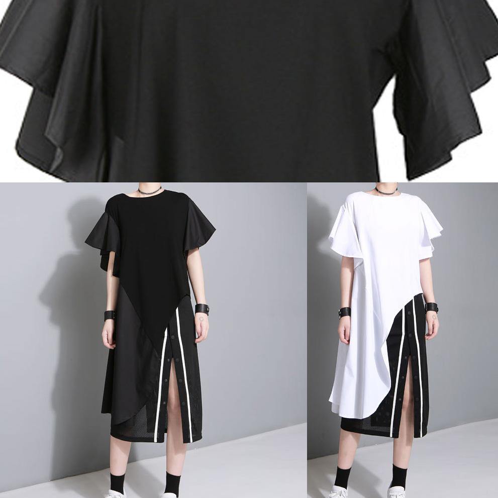 Unique White Cotton Clothes Petal Sleeve Baggy Side Open Summer Dress
