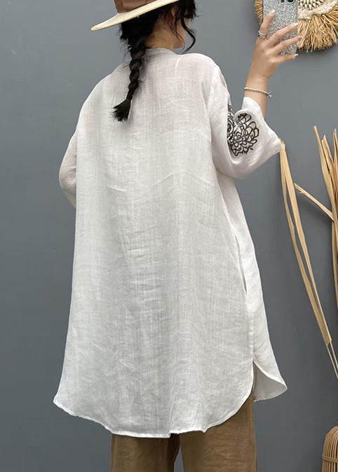 Apricot Embroidered Linen Long Shirt Summer