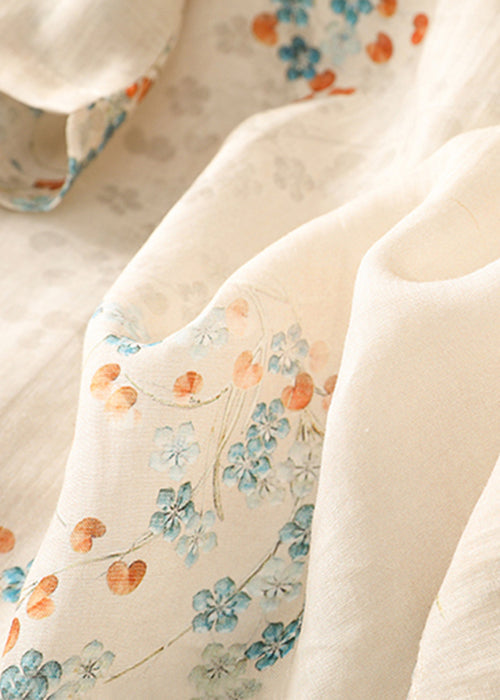 Apricot Stand Collar Print Cotton Shirt Half Sleeve