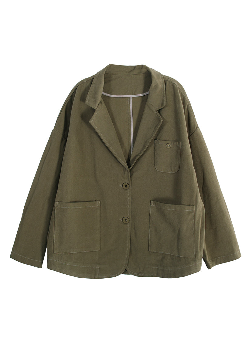 Army Green Mandarin Collar Patchwork Button Coats Fall