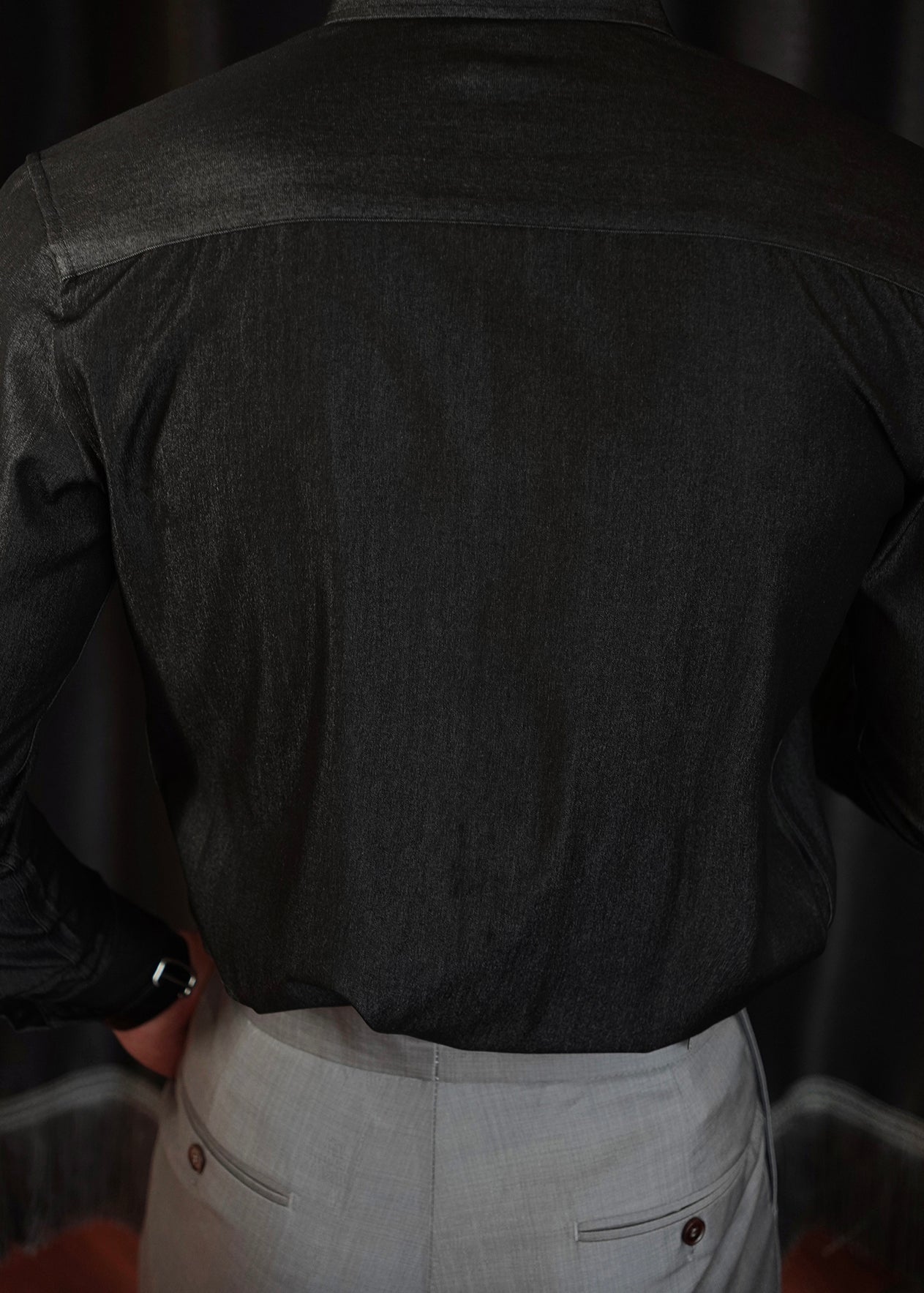 Vintage Black Button Solid Denim Shirts Men Fall