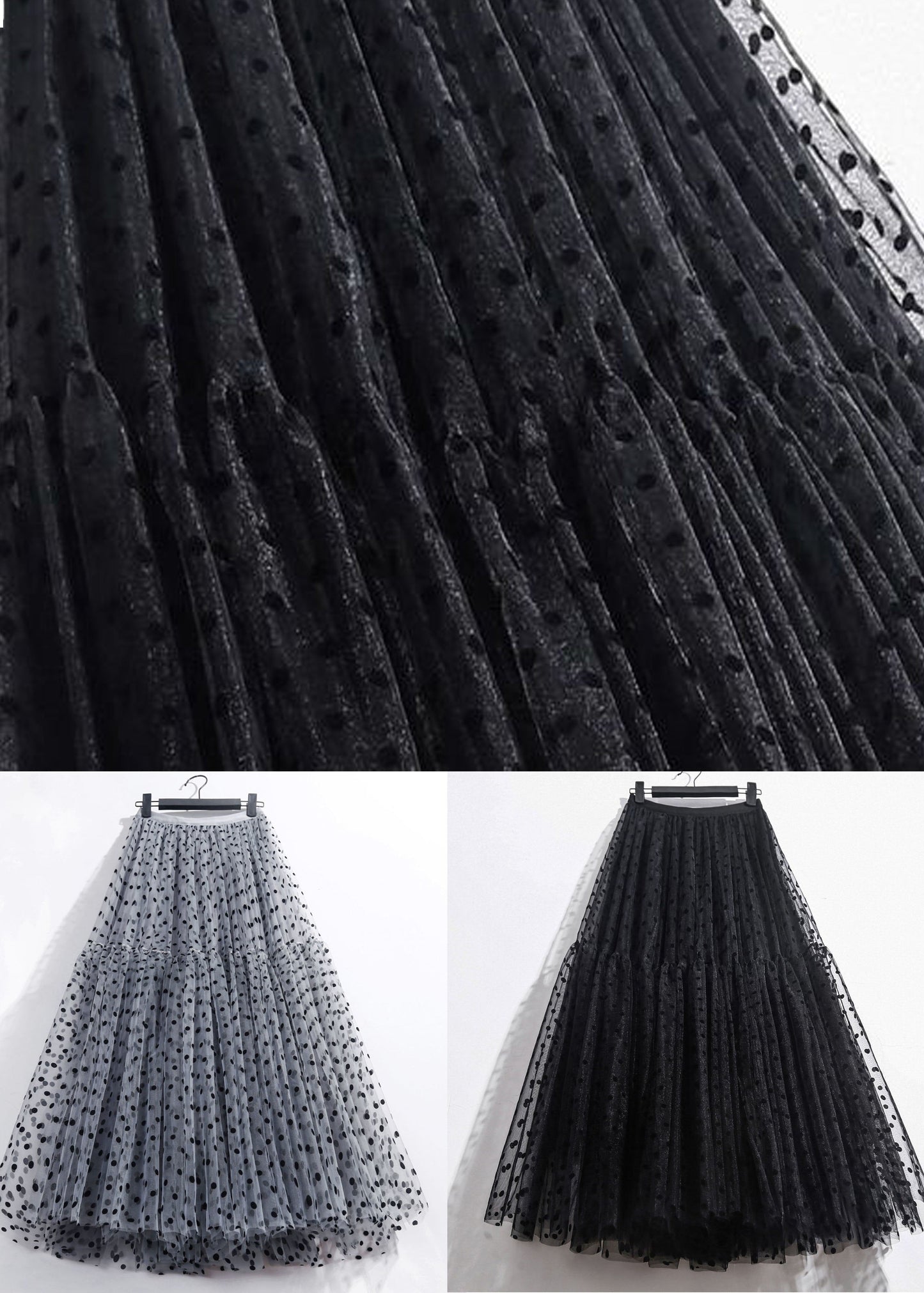 Black Wrinkled Patchwork High Waist Tulle Skirt Spring