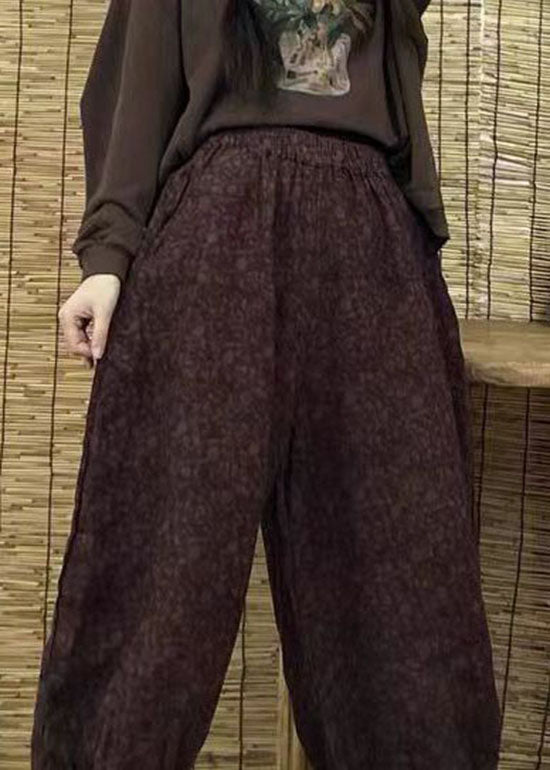 Black Elastic Waist Pockets Print Harem Pants Spring