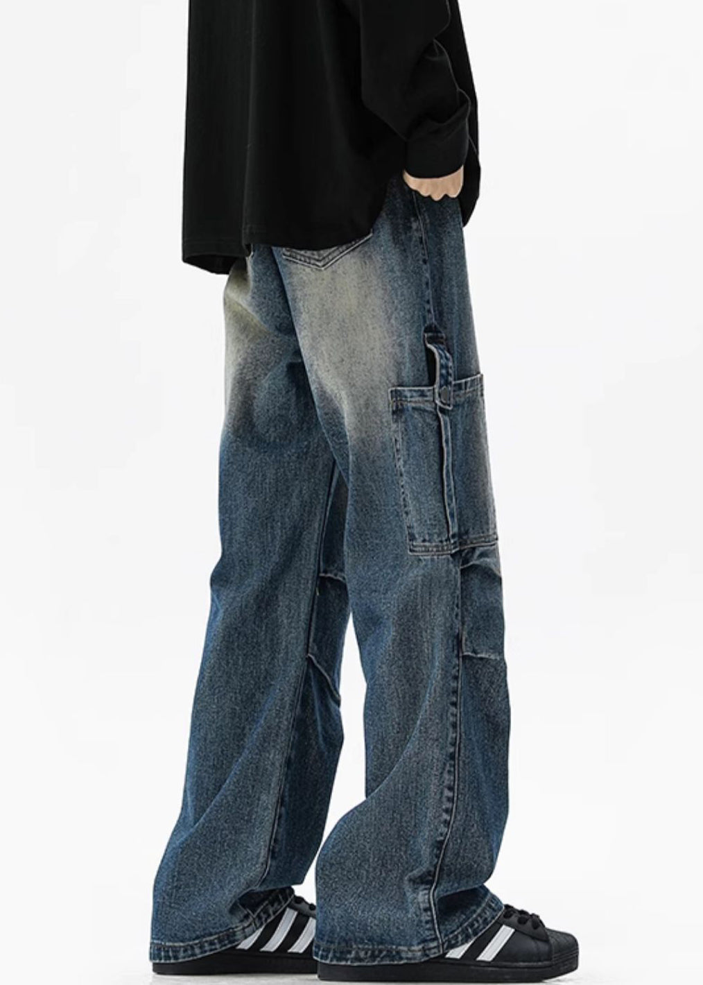Blue Pockets High Waist Denim Pants Spring