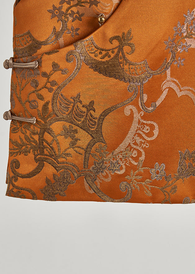 Golden Jacquard Chinese Button Silk Vests Spring