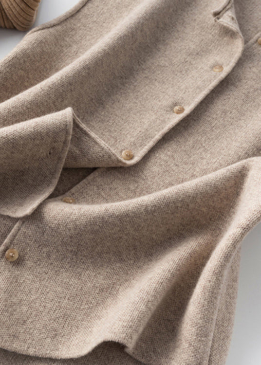 Khaki Button Woolen Beach Vest Sleeveless