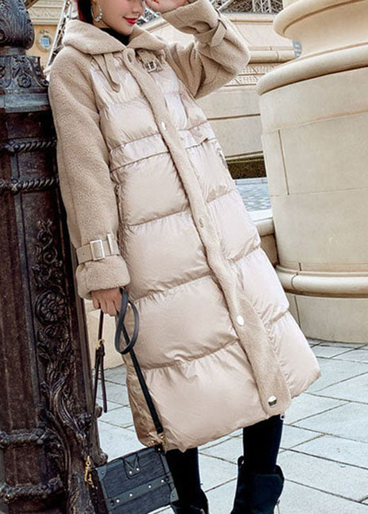 Khaki Zip Up Patchwork Fine Cotton Filled Winter Parka