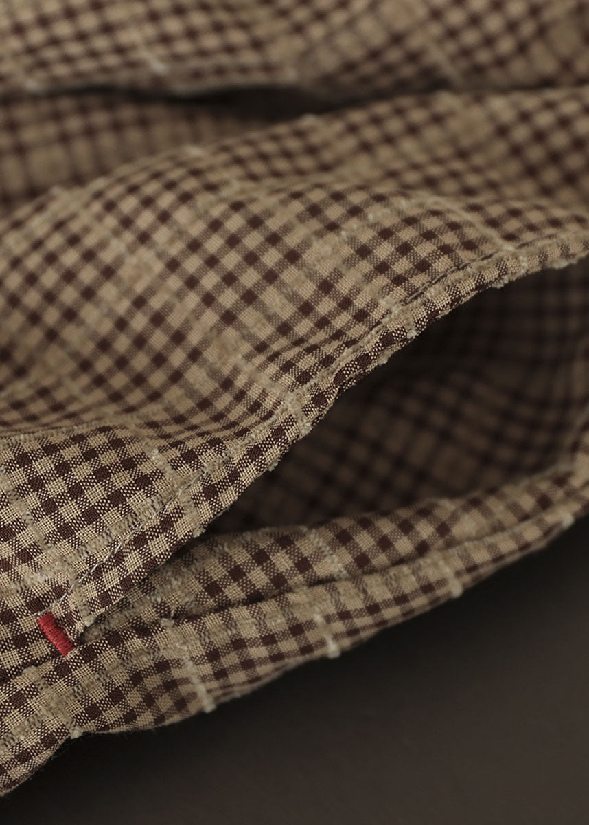 Khaki Elastic Waist Pockets Plaid Cotton a Line Skirts Spring