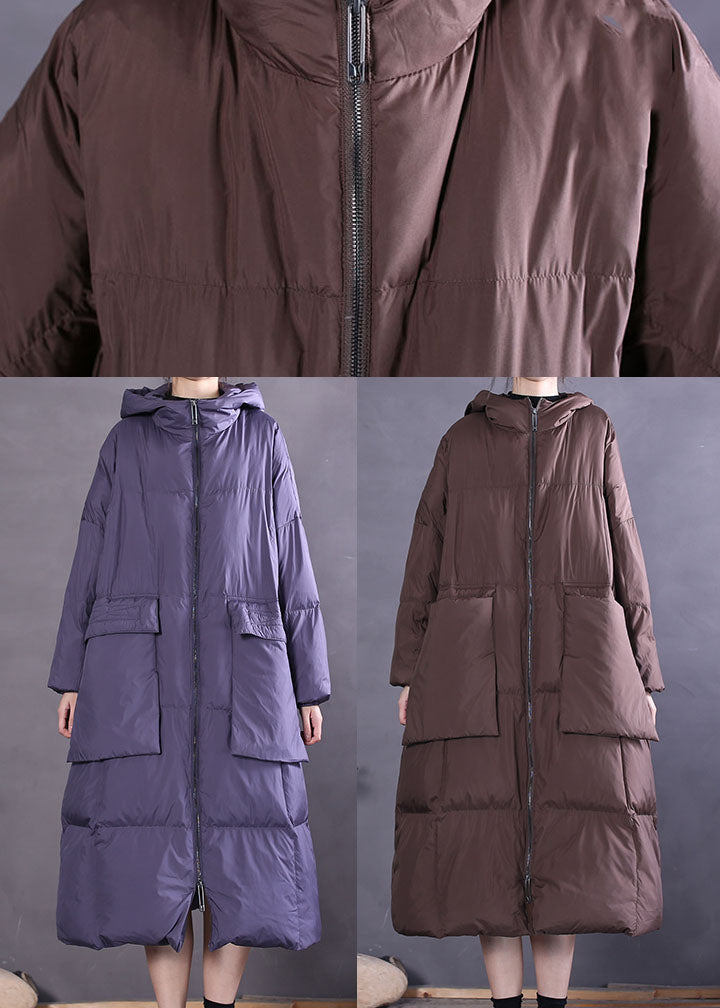 Purple Hooded Duck Down Coat Winter