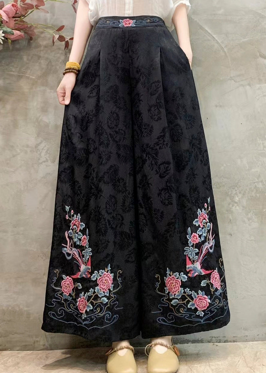 Red Embroidered Draping Silk Pants Spring
