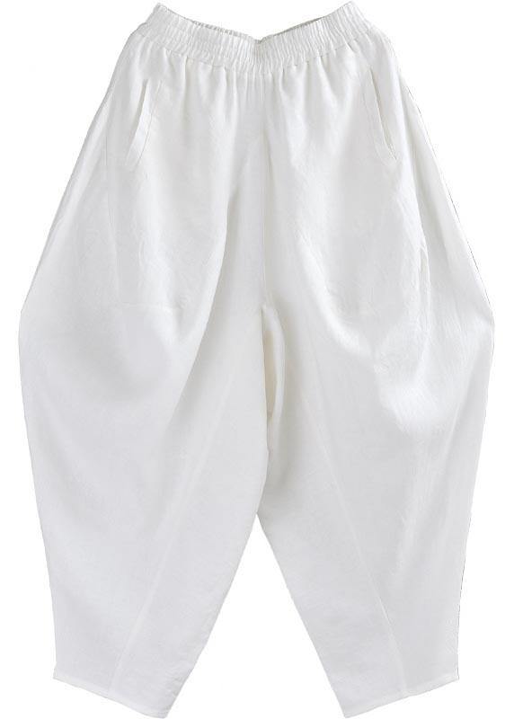 White Loose Cotton Linen Radish Trousers Summer Pants