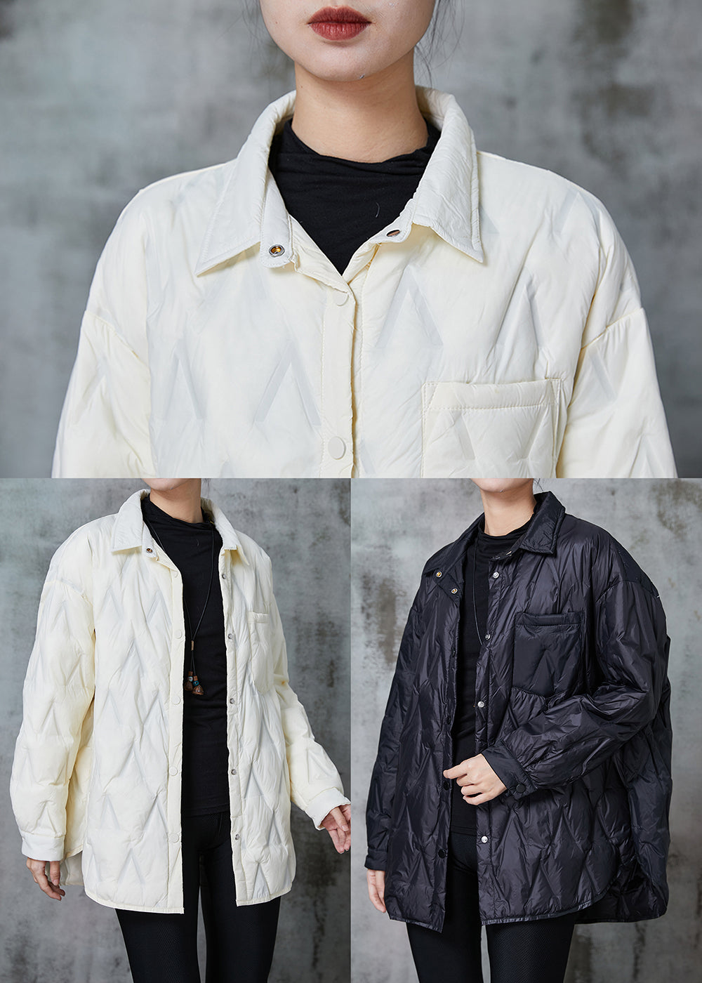 White Oversized Pocket Fine Cotton Filled Coat Winter