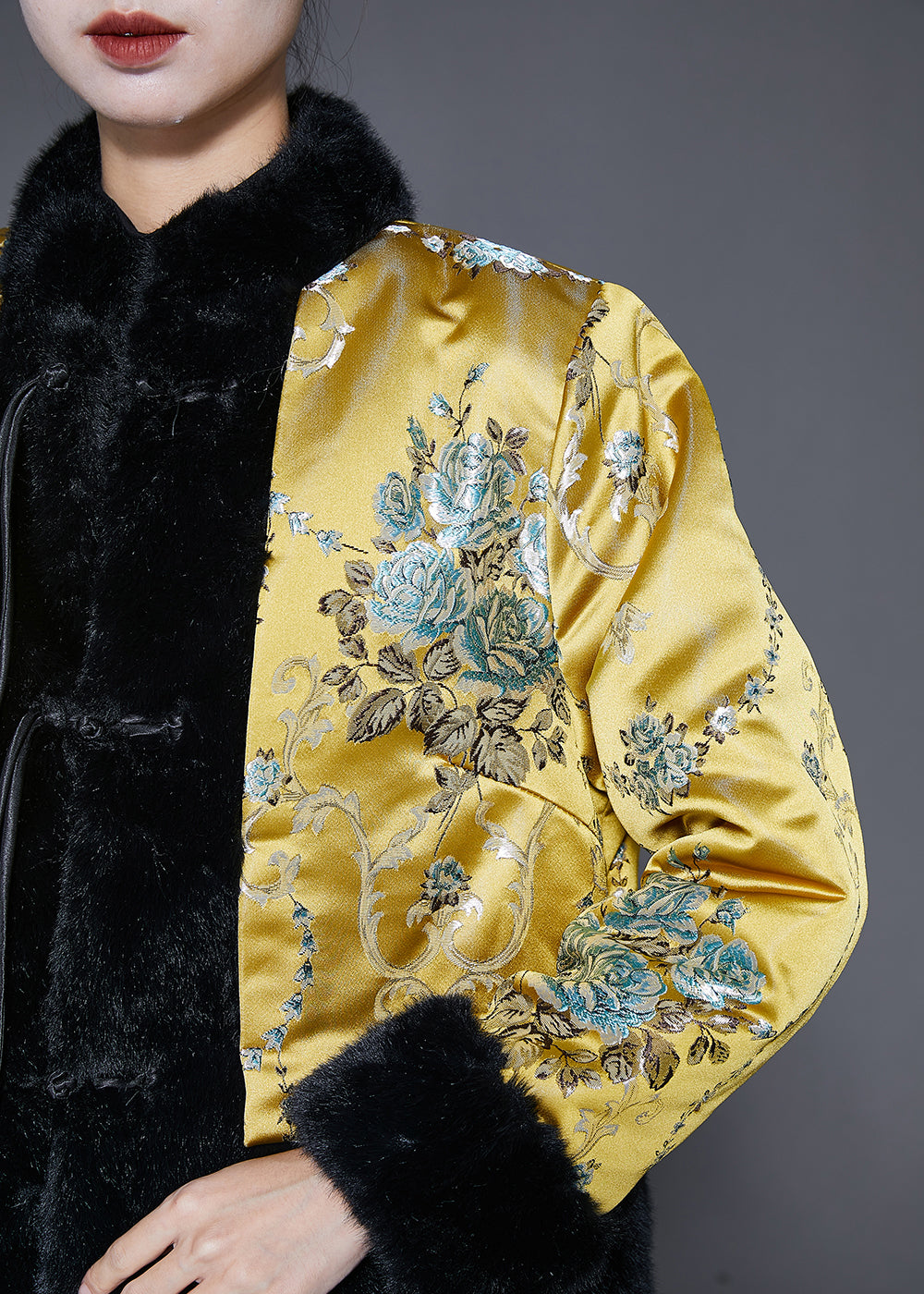 Yellow Tasseled Patchwork Faux Fur Jacket Winter