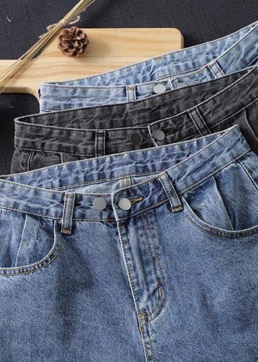 Vivid Spring Pants Denim Light Blue Work Outfits Elastic Waist High Waist