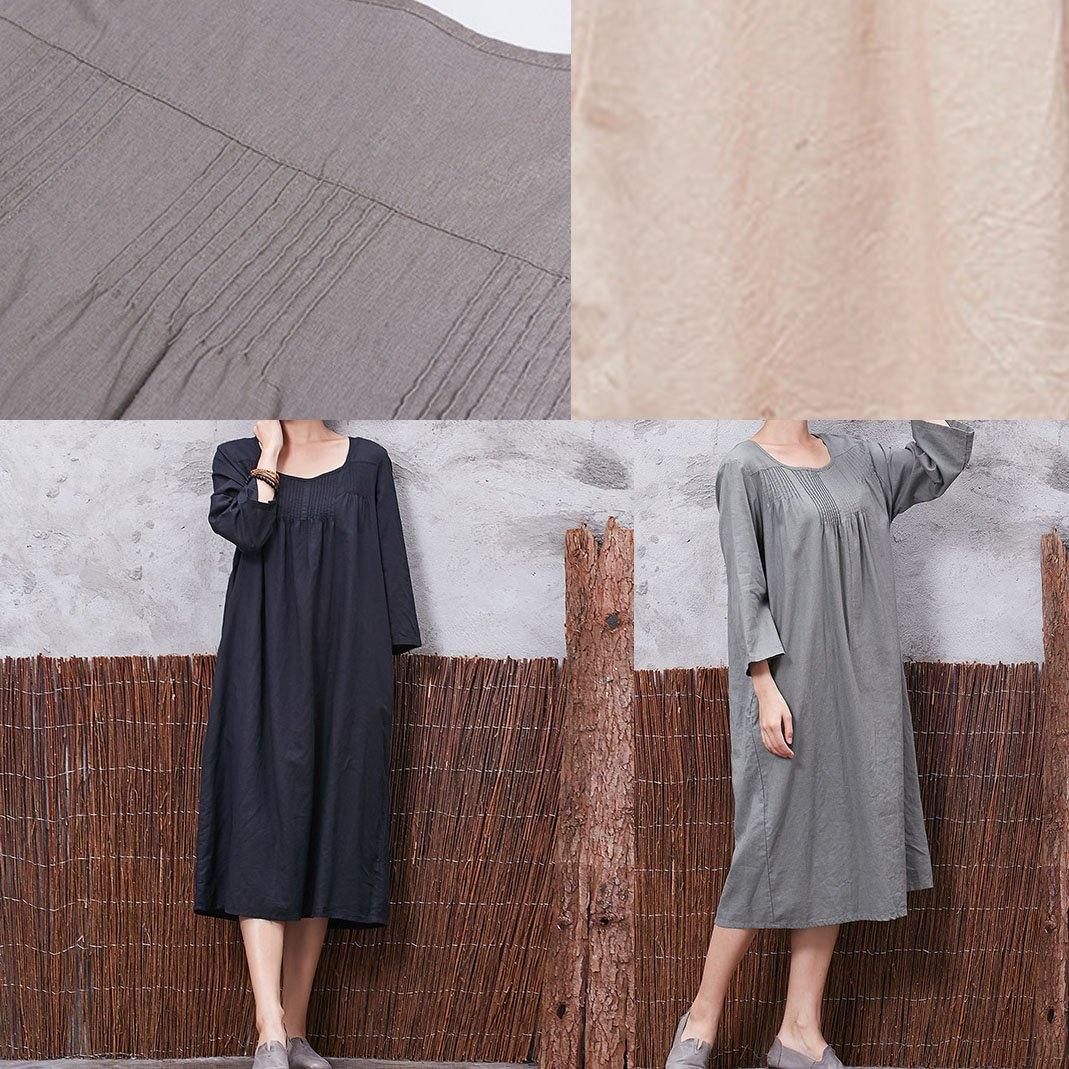 Vivid Bracelet Sleeved Cotton Linen Quilting Clothes Inspiration Black Cinched Dress Summer